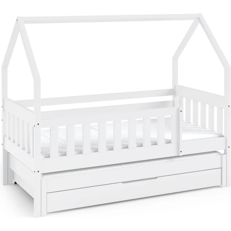 Kinderbett mit Matratze und Schublade 160 x 80 cm Kinderbett mit Unterbett Doppelbett Weiß NINA – Bild 2