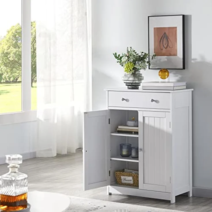 Yaheetech Badschrank Küchenschrank Kommode Aufbewahrungsschrank mit Schublade und Doppeltür Badezimmer 60 x 30 x 80 cm LBH Weiß – Bild 9