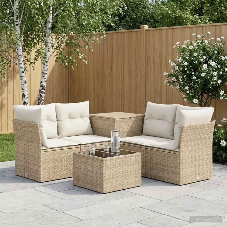 vidaXL Sofa Set, 6-teilig, Polyrattan und Stahl, Beige und Cremeweiß – Bild 1