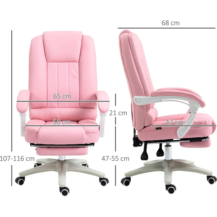 MELAYR, Bürostuhl mit Fußstütze, verstellbare Rückenlehne, höhenverstellbar, 5 Rollen, Rosa + Weiß, 65 x 68 x 116 cm – Bild 5