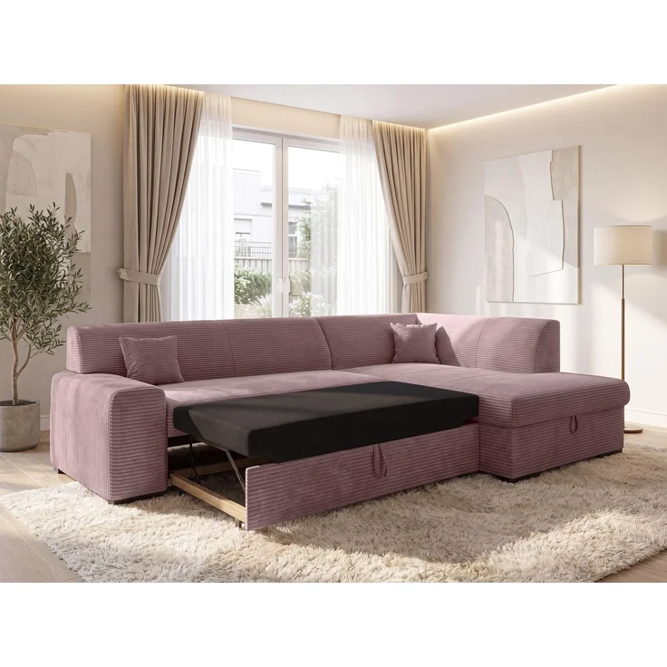 AX LIVING Rosa Sofa mit Schlaffunktion Lucera 260 cm Ecksofa Altrosa R – Bild 2