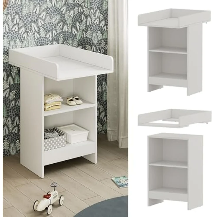 Wickelkommode Mona Weiß 60 x 103.5 cm mit Wickelaufsatz Vicco – Bild 3