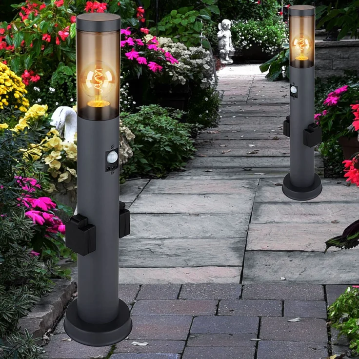 LED Sockelleuchte, Bewegungsmelder, 2x Steckdose, anthrazit H 60 cm – Bild 3