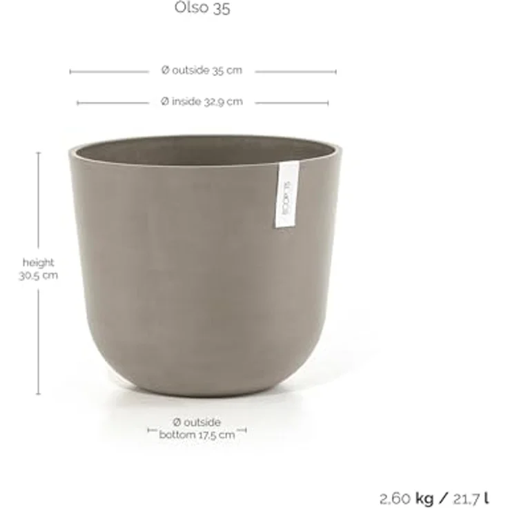 ECOPOTS Blumentopf Oslo 35 Taupe, für innen und außen: frostsicher, bruchsicher und lichtbeständig – Bild 3