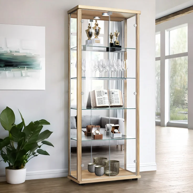 K-Möbel Glasvitrine C1084 (Glasvitrine (176x67x33 cm) mit 2 Glastüren) Glasvitrine stehend – Bild 1