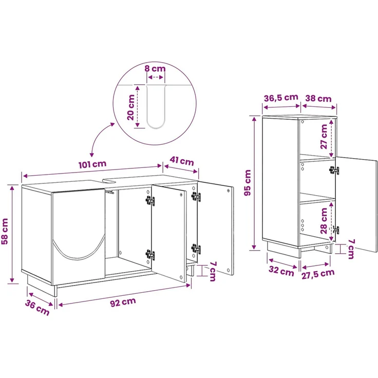 vidaXL Badezimmerschrank-Set 2 stk. Hochglanz Weiß Holzwerkstoff 3433077 – Bild 10