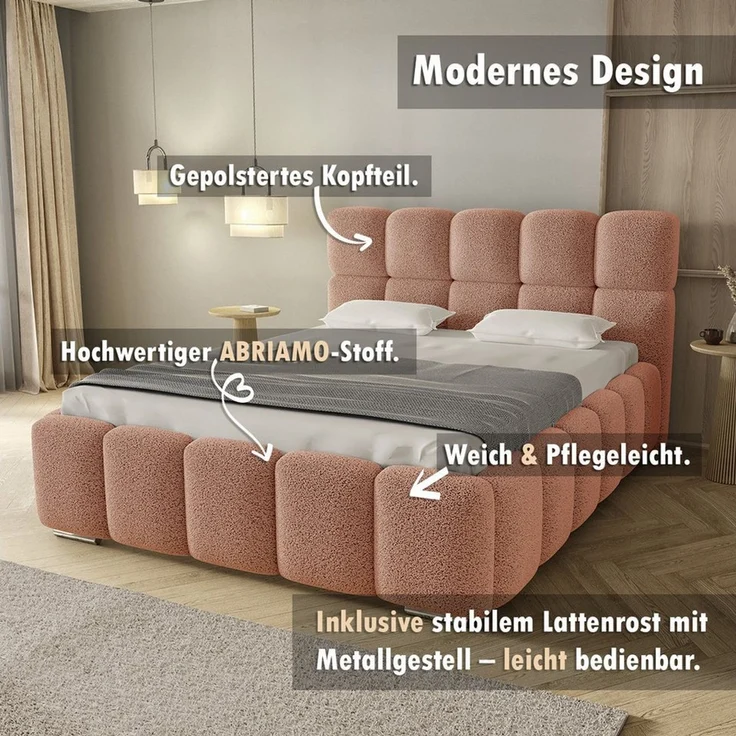 thematys Polsterbett mit Bettkasten & Lattenrost – Stauraumbett 160x200cm, mit 18 cm 7-Zonen-Taschenfederkern H3, Rosa – Bild 2