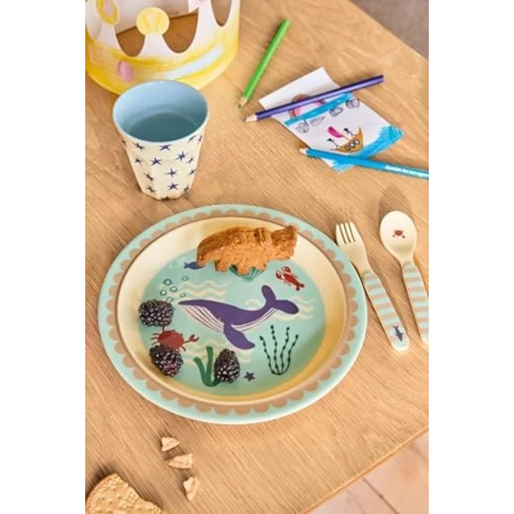 rice Kunststoffteller Rice Melamin Kinderteller Rund - Blue Ocean Print Ø 22cm – Bild 2