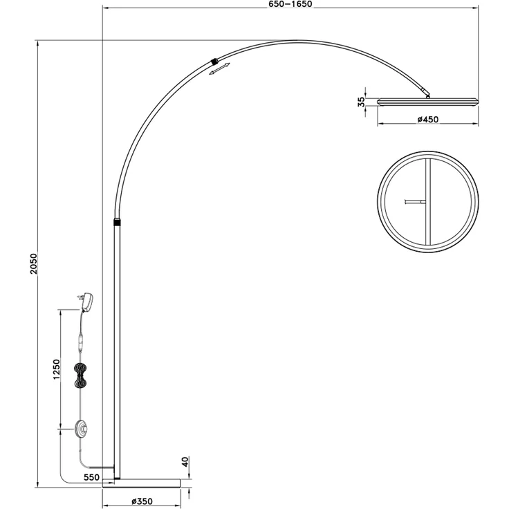 Große LED Bogenlampe AMADOR dimmbar aus Metall Coffee, Höhe 205cm – Bild 7