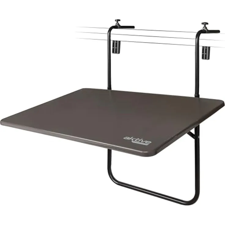 Aktive 61034 - Balkon-Klapptisch mit mehreren Positionen zum Aufhängen | Balkontisch klappbar 60x40 cm | Balkon-Hängetisch aus Stahl und Holz | 3 Positionen, trägt max. 20 kg