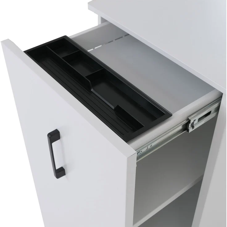 Aktenschrank HWC-Q27, Büroschrank Stahlschrank, Stützrad Staufächer, Metall 74x43x80cm ~ weiß – Bild 4