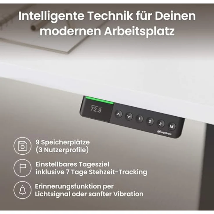 Desktopia Pro X - Elektrisch höhenverstellbarer Schreibtisch / Ergonomischer Tisch mit Memory-Funktion, Weiß, Gestell Weiß, 180x80 cm – Bild 7