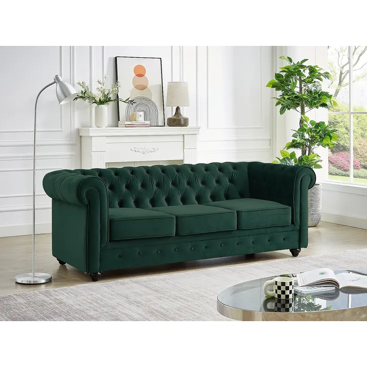 Vente-unique - CHESTERFIELD Sofa and armchair set SamtStoff Grün - B 78 cm88 cm x H 72 cm x L 85 cm205 cm – Bild 2