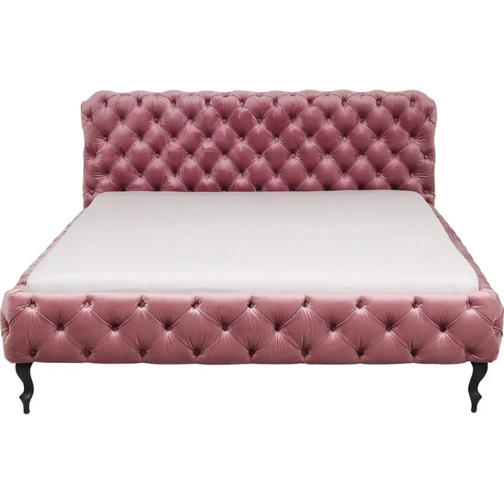 Kare Design Bett Desire, Velvet-Rose, Doppelbett, Knopfheftung, samtig, strapazierfähiger Bezug, zeitlos, luxuriös, niedriges Kopfteil, 180x200 cm