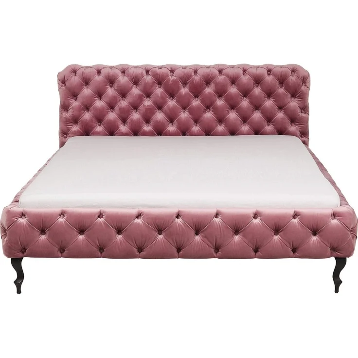 Kare Design Bett Desire, Velvet-Rose, Doppelbett, Knopfheftung, samtig, strapazierfähiger Bezug, zeitlos, luxuriös, niedriges Kopfteil, 180x200 cm