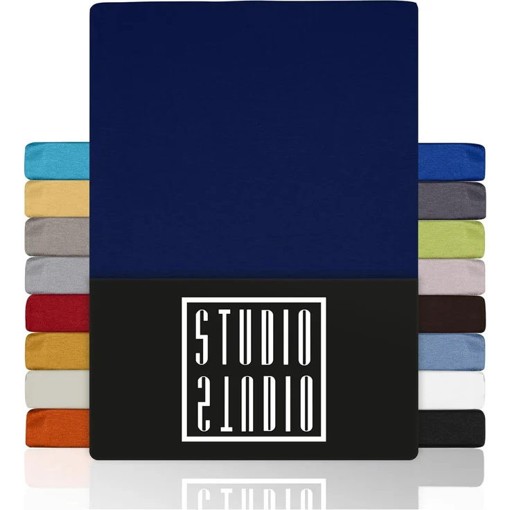 STUDIO Basic Spannbettlaken 160x200 cm, 100% gekämmte Baumwolle, Oeko-TEX 100, Markenqualität, Bettlaken Spannbetttuch Jersey 160x200 - Marine – Bild 1