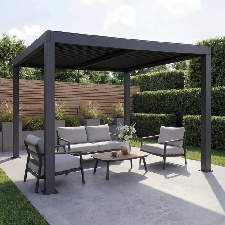 Mendler 'HWC-L46' Pergola, Regenrinne sturmfest, Aluminium anthrazit, 3x3 m – Bild 1