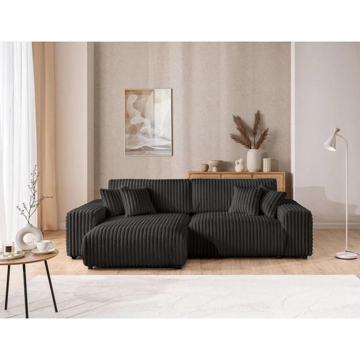 S-Style Möbel Ecksofa Mollis mit Schlaffunktion und Bettkasten aus Plüschcord, mit Wellenfederung – Bild 3