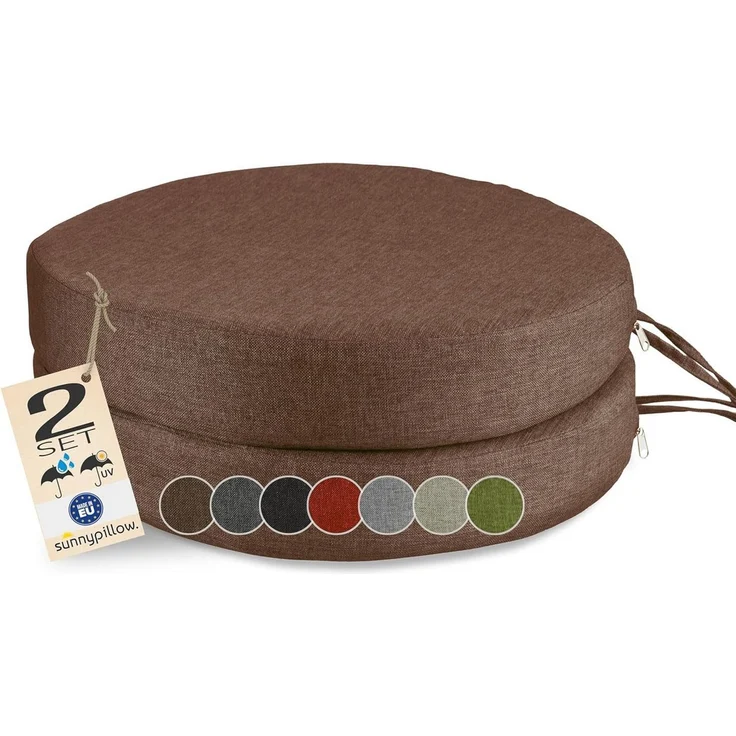 sunnypillow Stuhlkissen 2er Set Stuhlkissen Rund Ø 40 cm mit Bändern "HAVANA" – Bild 5