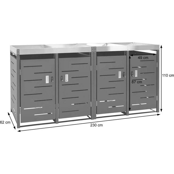 4er-Mülltonnenverkleidung HWC-H40b, Mülltonnenbox, Pflanzkasten Edelstahl-Metall-Kombi 78kg 110x230x62cm erweiterbar – Bild 3