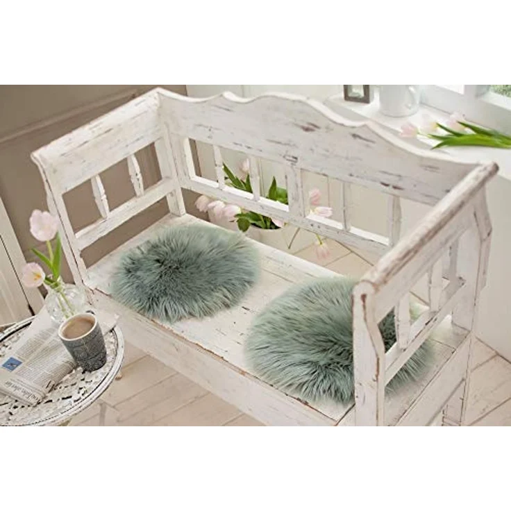 Dekofell "Aqua" Kunstfell Deko Dekoration Felloptik Sitzkissen rund – Bild 6