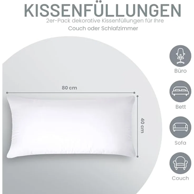 Utopia Bedding 2er Set Kissenfüllung 40x80 cm, Innenkissen Füllkissen Kopfkissen Sofakissen (Weiß) – Bild 3