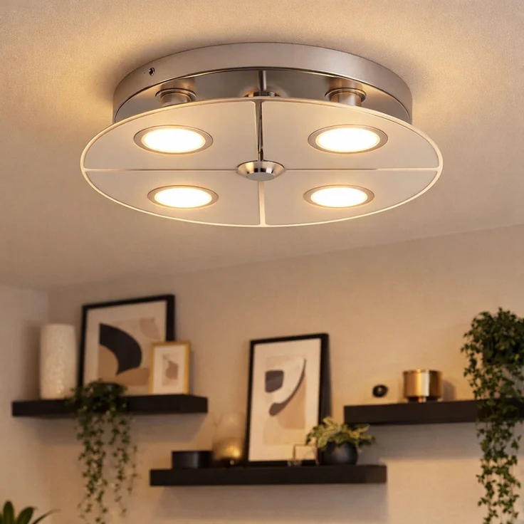 LED Deckenleuchte, Chrom, Glas satiniert, D 30 cm – Bild 4