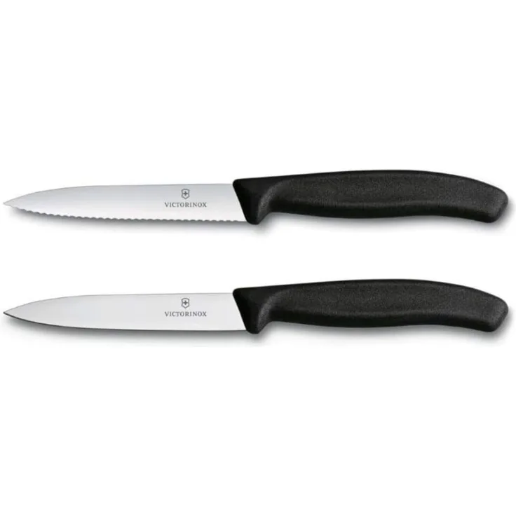 Victorinox Swiss Classic, Tomaten- und Gemüsemesser-Set, 2teilig, Extra Scharfe Klinge, Kunststoffgriff, Rostfreier Stahl, Swiss Made, Schwarz