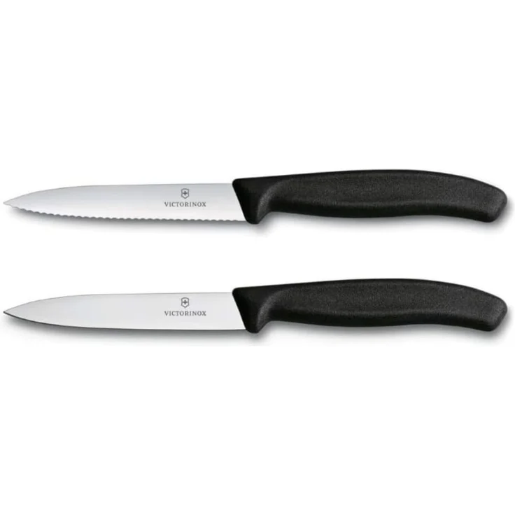 Victorinox Swiss Classic, Tomaten- und Gemüsemesser-Set, 2teilig, Extra Scharfe Klinge, Kunststoffgriff, Rostfreier Stahl, Swiss Made, Schwarz