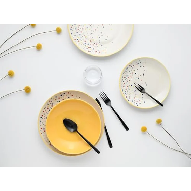 Creatable Tafelservice Joy, 12-teiliges Geschirrset in Gelb-bunt und Creme, handbemalt, lebensmittelecht, stapelbar – Bild 6