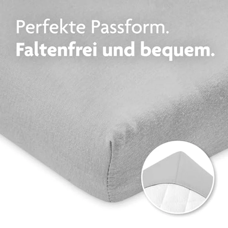 Julius Zöllner 8380347510 Jersey Spannbetttuch Doppelpack für das Kinderbett, Gr. 60x120 / 70x140, hellgrau – Bild 6