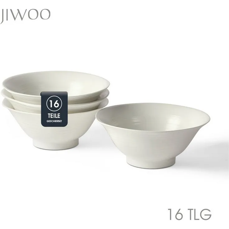JIWOO Schüssel 4er Ø20cm, Japanische Ramenschüssel Suppenschüssel bowl Pastaschüssel, Keramik, (Set, 16-tlg), Bowl Hochwertiges Schüsseln Weiß Schüssel Mikrowellenofen Spülmaschine