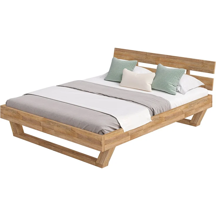 skølm 'Nornir' Bett 160x200 cm, Bettgestell, natur geölt, Massivholzbett aus Eiche mit Holzkufen, Doppelbett mit Streben Bettkopf – Bild 9