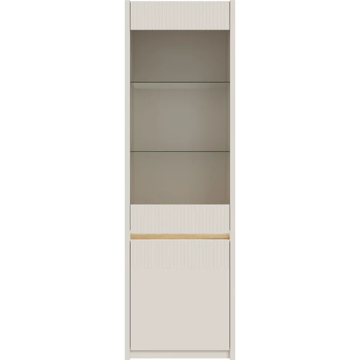 Forte OAK SQUERE Vitrine 60, elegante Wohnzimmervitrine mit 2 Türen, Glasfront und Beleuchtung, Holzwerkstoff, Mauvella Eiche Holzdekor/Sand, 60,6 cm breit x 197,9 cm hoch x 41,5 cm tief – Bild 2