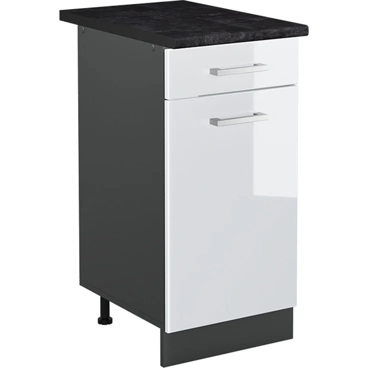 Küchenunterschrank R-Line Weiß Hochglanz/Anthrazit 40 cm Arbeitsplatte Anthrazit Vicco – Bild 1