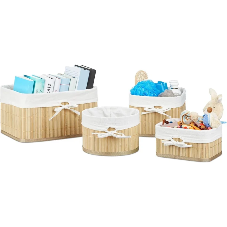 Relaxdays Aufbewahrungskörbe 4er Set Bambus – Bild 1