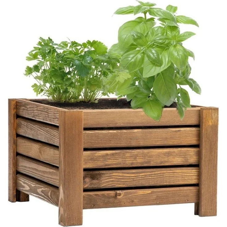 BooGardi Pflanzkübel Blumenkasten Holz mit Vlies (1 St, Dunkelbraun Klein), 2 Größen Pflanzkasten Blumentopf Balkon Terrasse – Bild 3