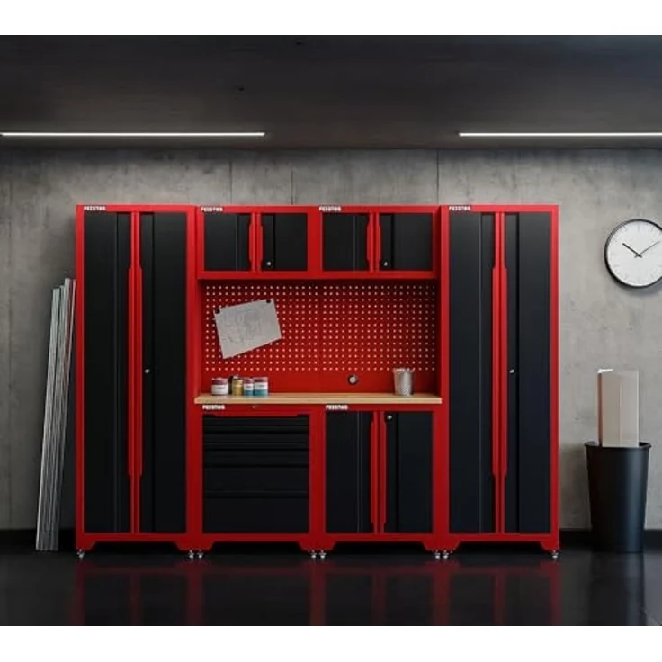 Feistos Werkstatteinrichtung "Juno 14", schwarz/rot, 264 x 46 x 198 cm (B x T x H),2 Hochschränke – Bild 2