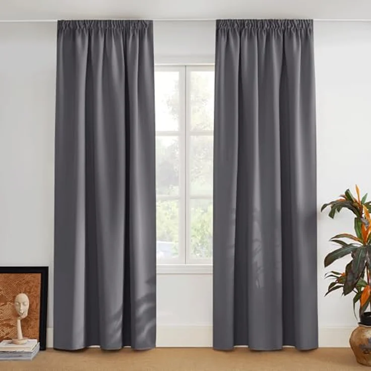 PONY DANCE Schienen Gardinen und Vorhang Grau Blickdicht 2er Set Verdunklungsvorhänge mit Kräuselband Thermogardine gegen Hitze Blackout Curtains Living Room, H 228 x B 167 cm – Bild 2