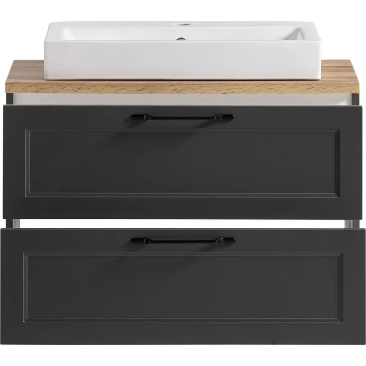 Waschtisch >Lyon< in grau, Wotaneiche, MDF - 80x63x47cm (BxHxT) – Bild 5