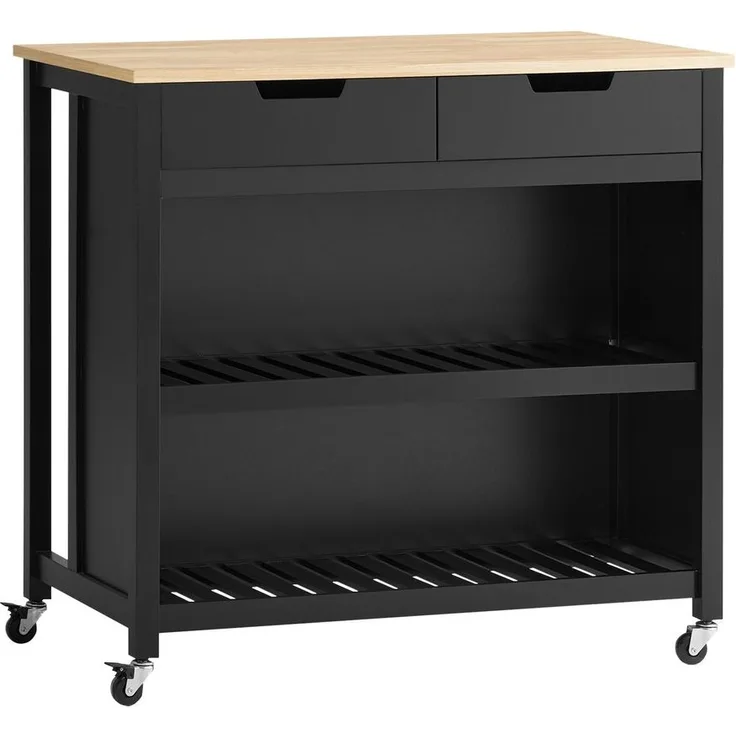 SoBuy FKW74-SCH Kücheninsel, MDF, Lackiert, Schwarz, 98 x 94 x 58 cm