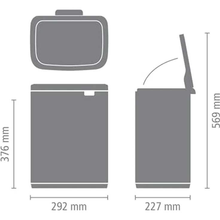 Brabantia Bo Mülleimer 12 l, Kompakter rechteckiger Abfallbehälter mit Softclose-Deckel und herausnehmbarem Inneneimer, mineral infinite grey – Bild 5