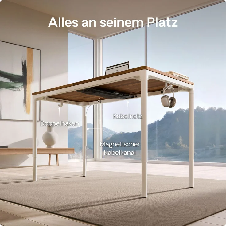 Desktronic Elektrisch höhenverstellbarer Schreibtisch HomeMax 160x80 cm Weiß/Massives Walnussholz mit Memory-Funktion, Anti-Kollisions Technologie, USB-A und USB-C-Ladeanschlüssen – Bild 7