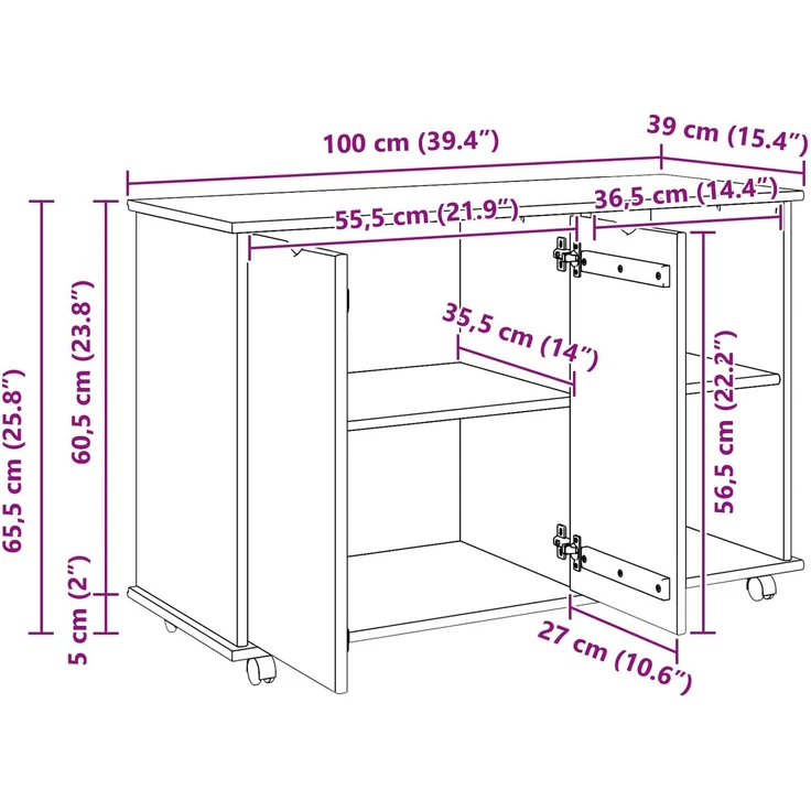vidaXL Rollschrank MOSS 100 x 39 x 65,5 cm Massivholz Kiefer Schwarz 42028387 – Bild 10