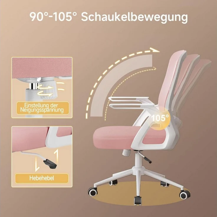 ZAISZE Bürostuhl Ergonomischer Bürostuhl mit Mesh-Rückenlehne und Lendenstütze (Verstellbarer Armlehnen, Atmungsaktiv, Höhenverstellbarer Schreibtischstuhl mit 90° Klappbaren Armlehnen), Verlängerte und Verbreiterte Rückenlehne, Drehstuhl fürs Homeoffice – Bild 4