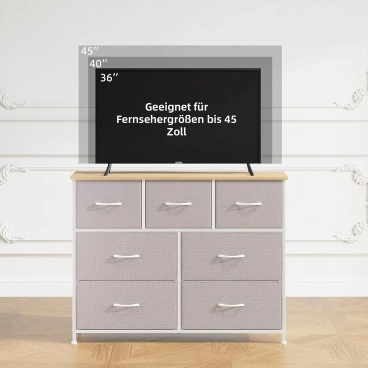 Somdot Kommode mit Schubladen, Stoffkommode, Kommode für Schlafzimmer Wohnzimmer Flur, Komodenschrank Schubladenschrank Aufbewahrungsschrank, 7 Stoffschubladen, Aschgrau – Bild 8
