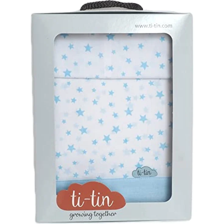 Ti TIN 3-teiliges Bett-Set Bettbezug für Babybett, 50x80 cm | Bettdeckenbezug+ Spannbettlaken mit Gummizug + Kissenbezug 100% Baumwoll-Popeline für Kinderbett, Sternchen-Motiv, blau – Bild 4