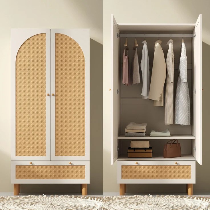 Abrihome Kleiderschrank mit höhenverstellbaren Regalen und Kleiderstange, Weiß, 180x52x85 cm – Bild 2