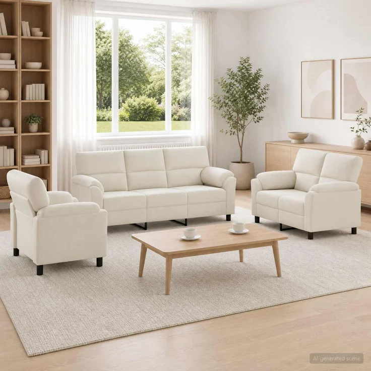 vidaXL Sofa-Set 3 Stk. Creme Samt 3430470 – Bild 1