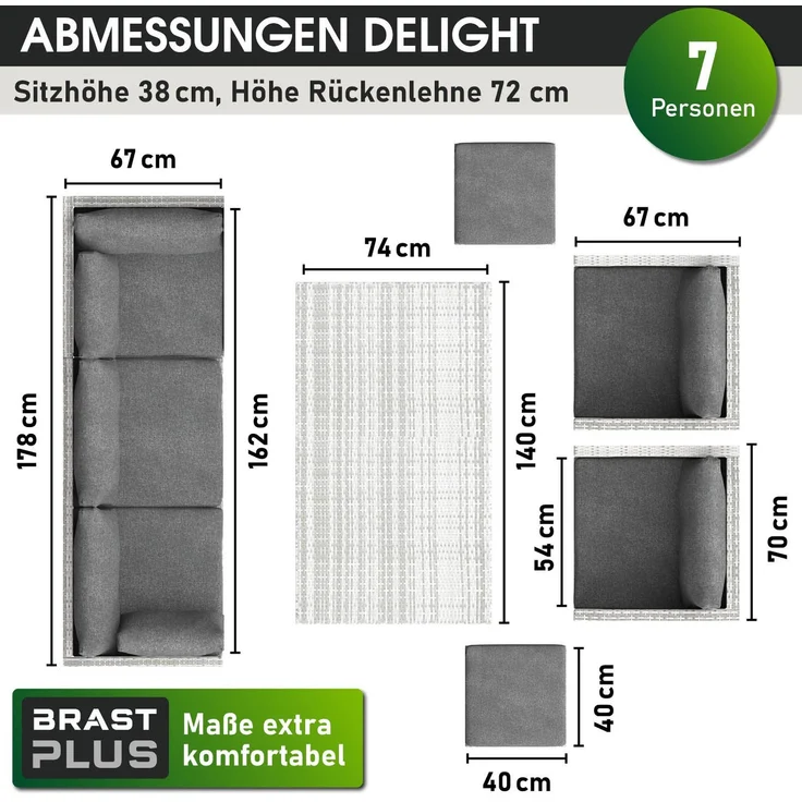 BRAST Gartenmöbel Set Delight Grau/Anthrazit bis zu 7 Personen inkl. extra Dicke Kissen Outdoor Loungemöbel Sitzgruppe Essgruppe Garnitur – Bild 3